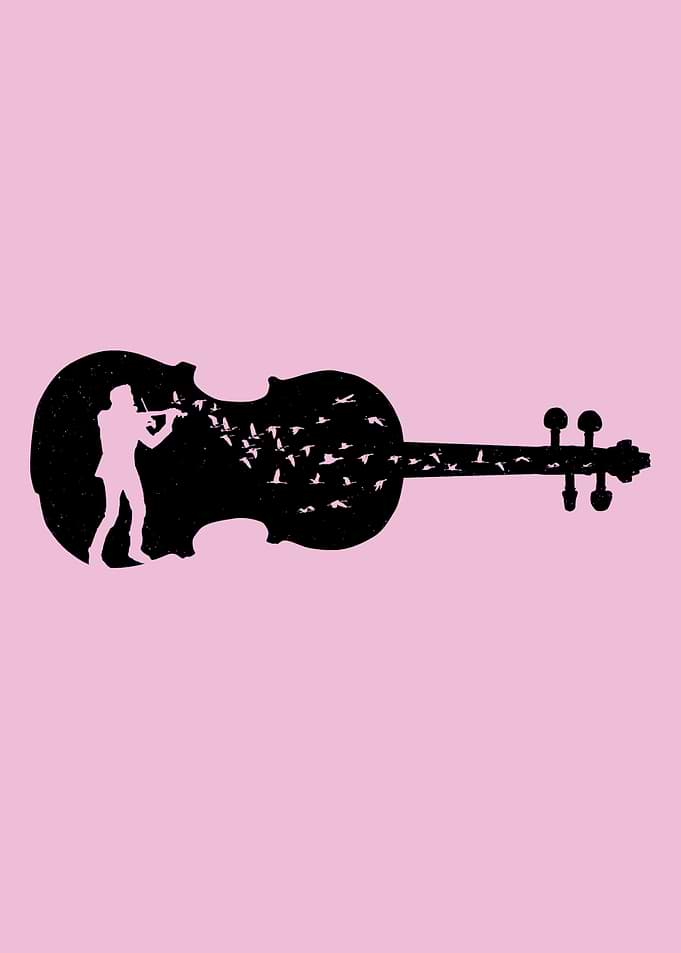 Violin with Silhouette of Musician and Birds - Violinist