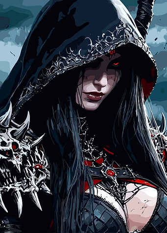 Dark Fantasy Sorceress with Red Eyes