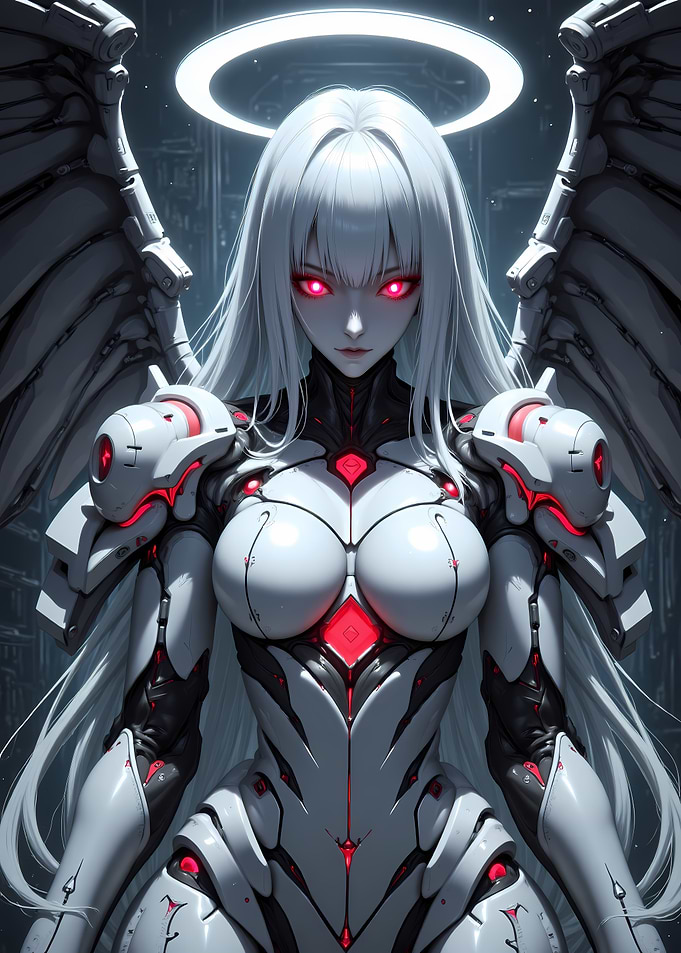 Cyberpunk Angel with Red Eyes
