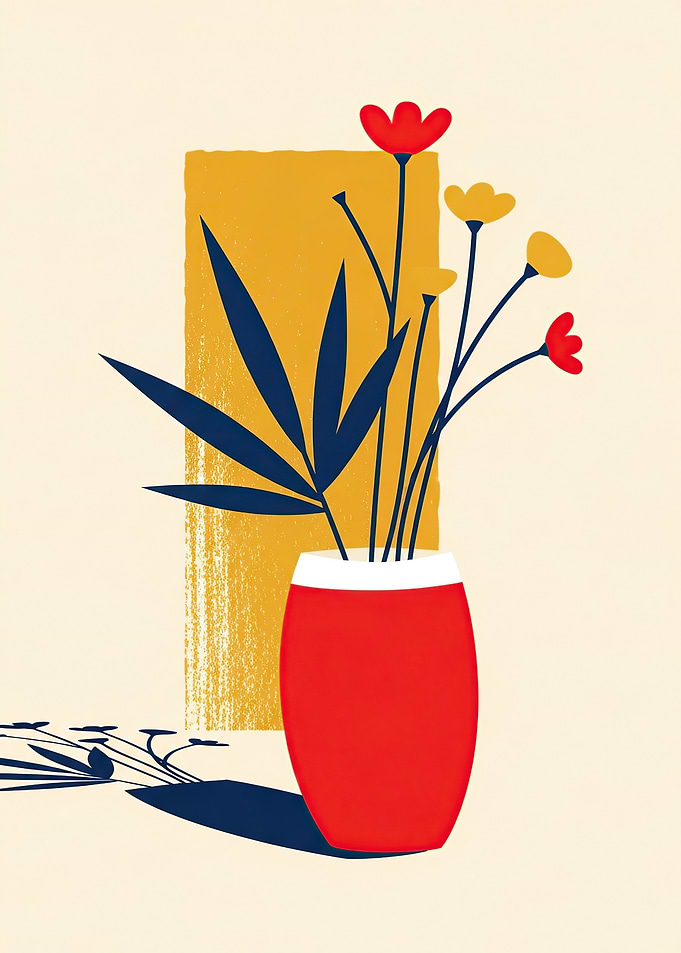 Minimalist Floral Arrangement in Red Vase