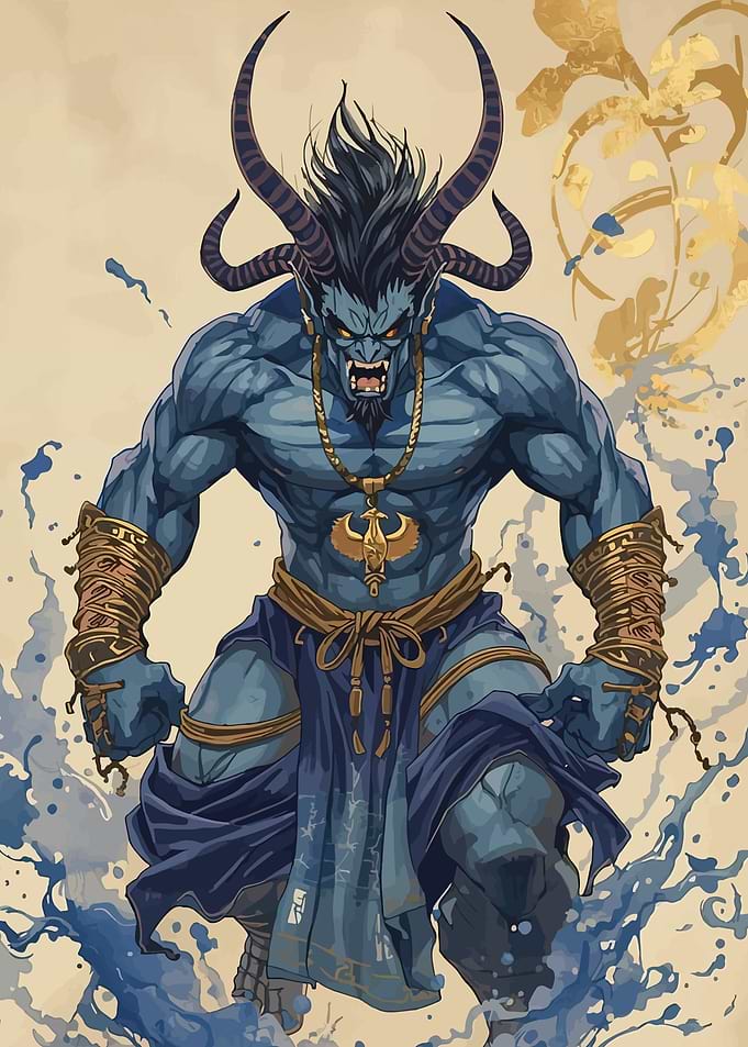 Blue Demon Warrior with Horns