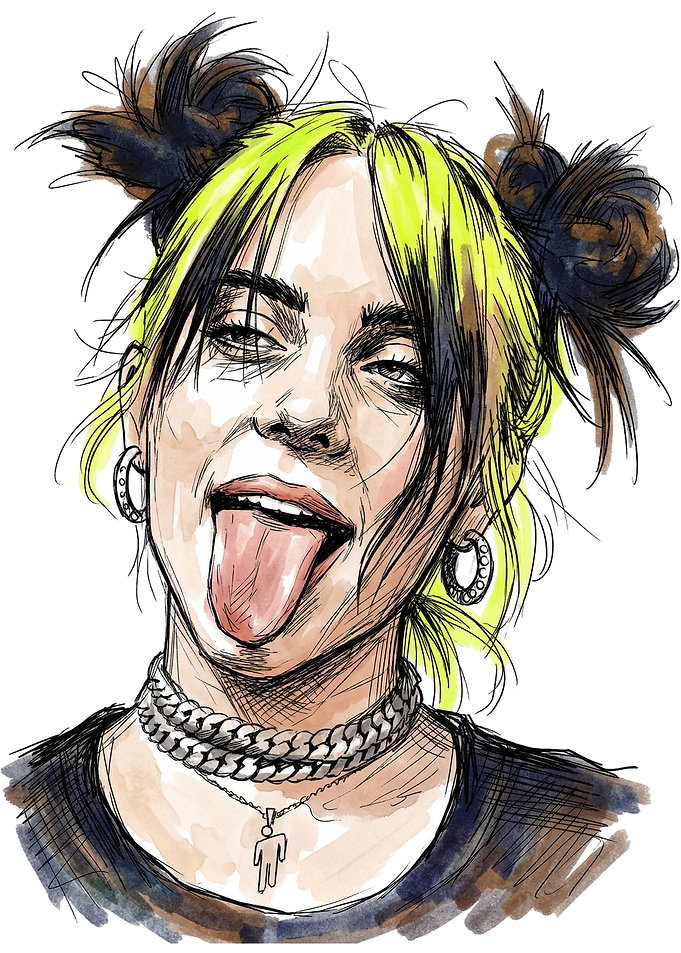Billie Eilish Portrait with Tongue Out
