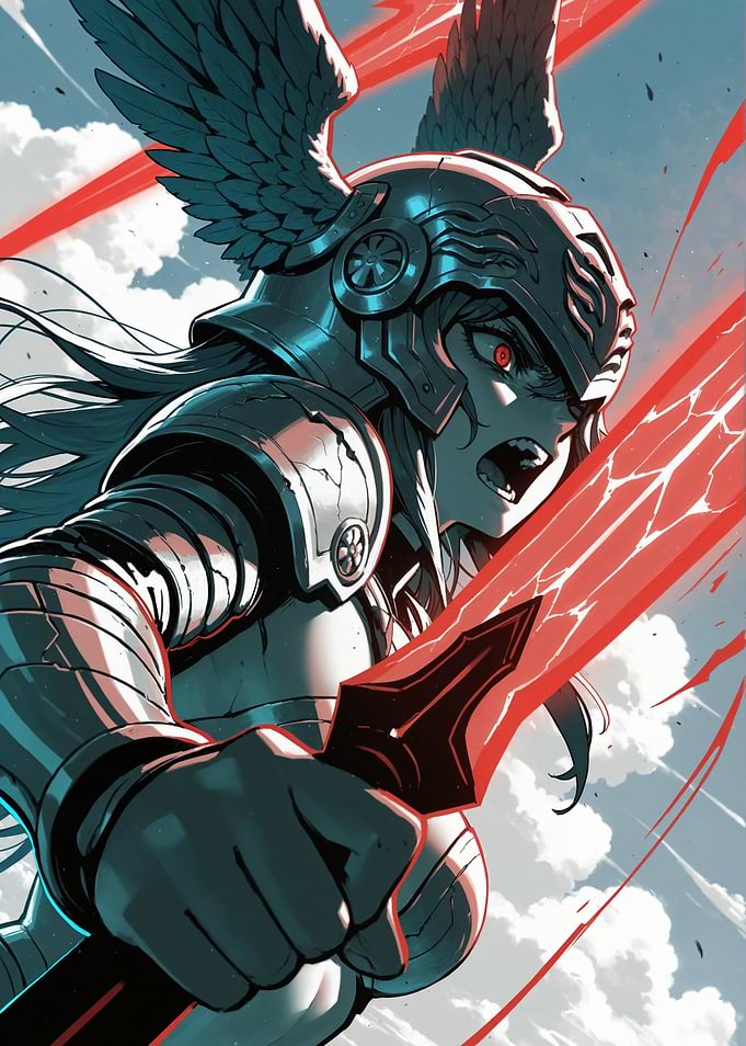 Anime Valkyrie Warrior with Glowing Sword