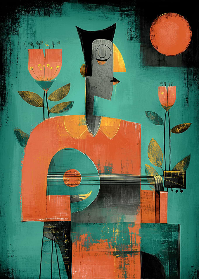 Musician Playing Guitar Amidst Flowers