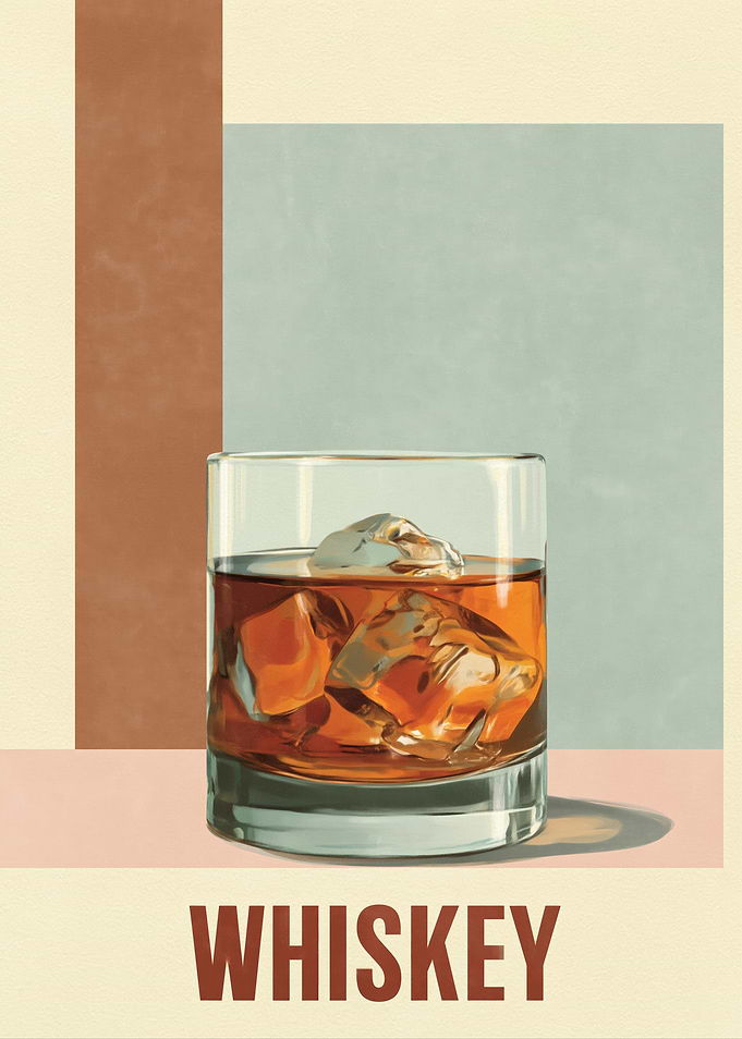 Whiskey Glass with Ice Cubes