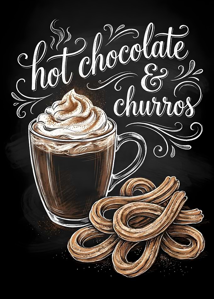 Hot Chocolate and Churros Chalkboard Art