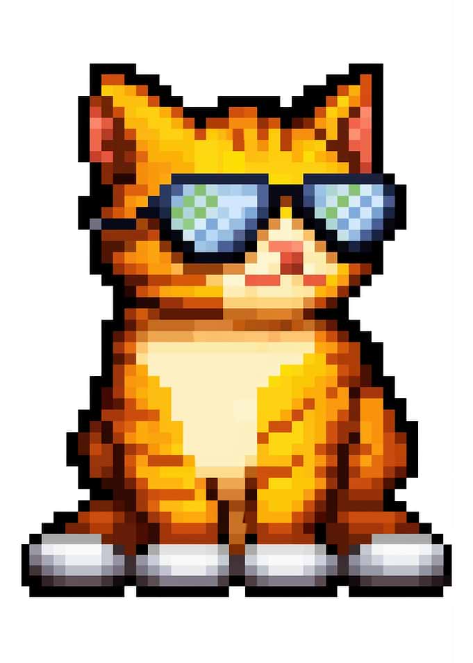 Pixel Art Cat Wearing Sunglasses