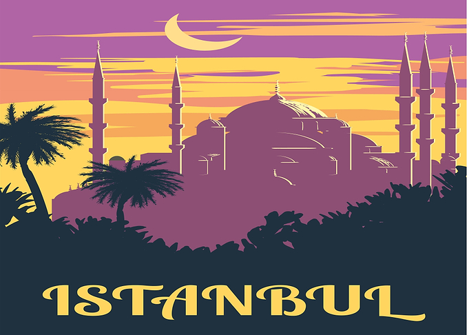 Istanbul Cityscape with Mosque and Palm Trees