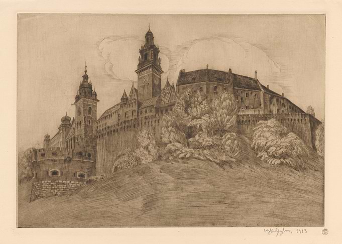 Wawel Castle in Krakow Etching