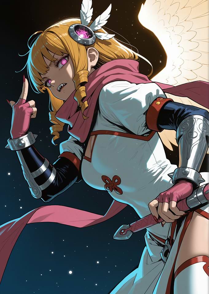 Anime Angel Warrior with Pink Scarf
