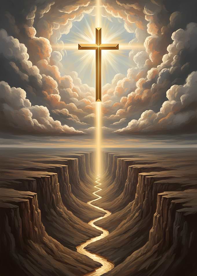 Golden Cross Shining Over Canyon