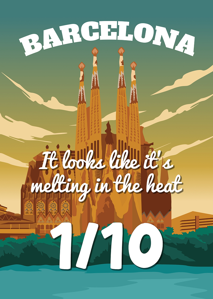 Barcelona 1/10 - Melting Sagrada Familia Funny Spain Travel Poster
