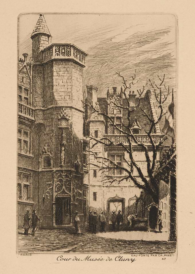 Cour du Musée de Cluny Etching