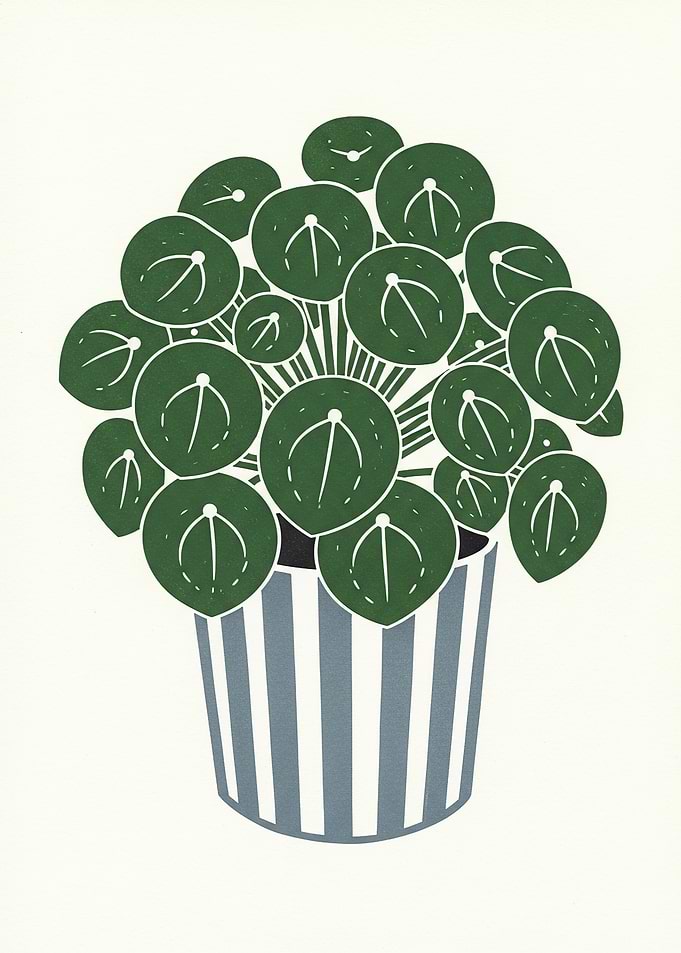 Potted Plant with Striped Pot