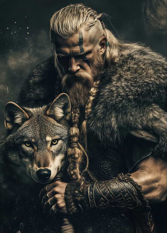 Viking Warrior with Wolf