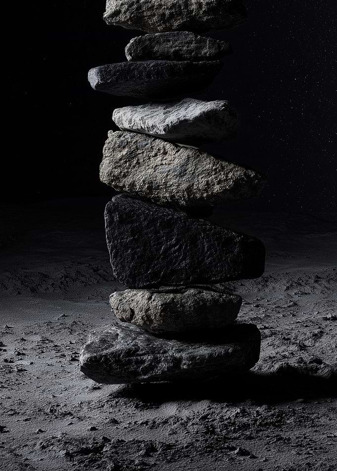 Stacked Rocks in Dark Setting