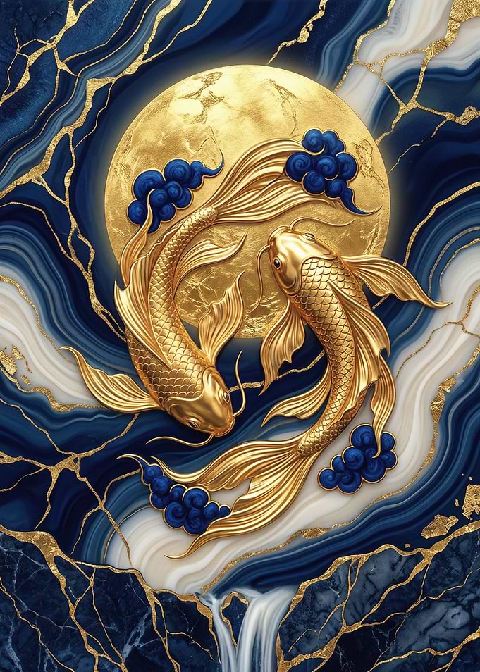 Golden Koi Fish Under a Full Moon