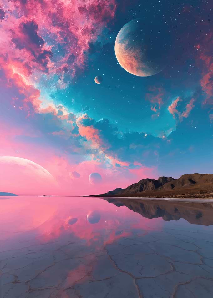 Surreal Alien Landscape with Planets