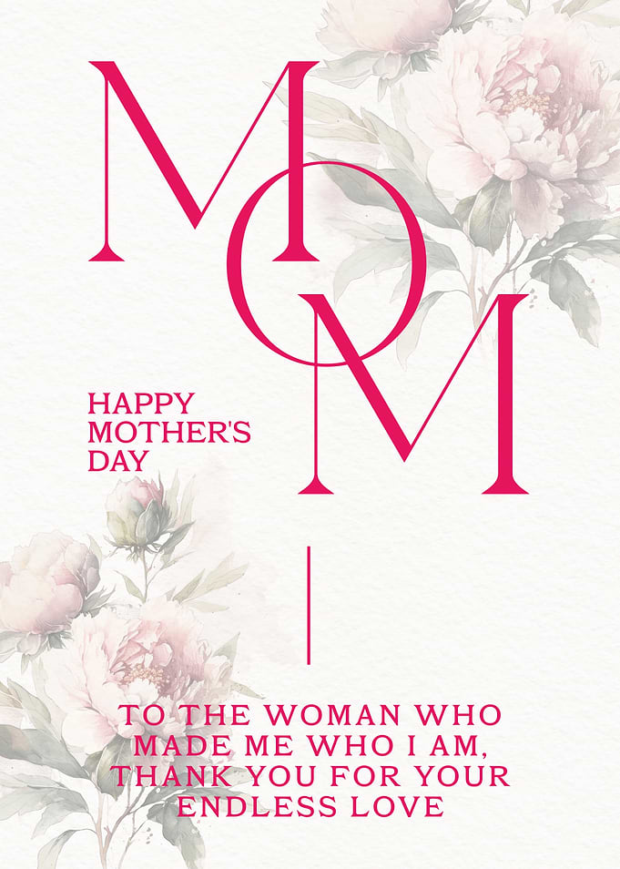 Mom Floral Poster Minimal Typography Mother’s Day Gift Elegant Pink Wall Art