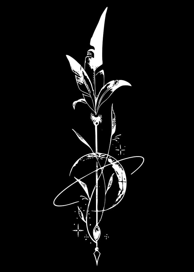 White Floral Spear Design on Black
