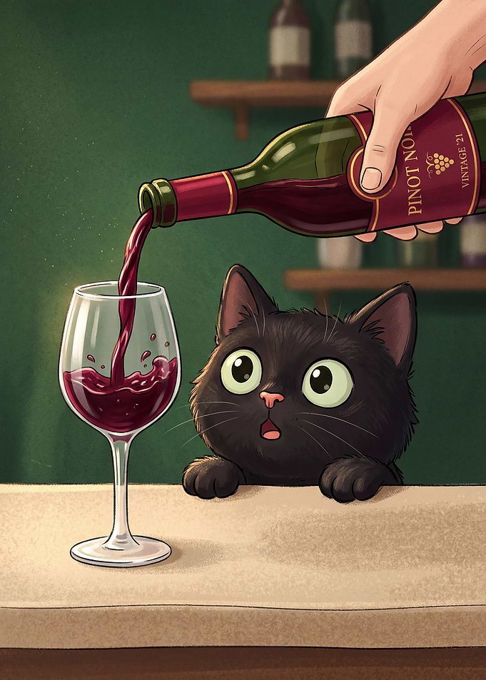 Black Cat Watching Wine Pour