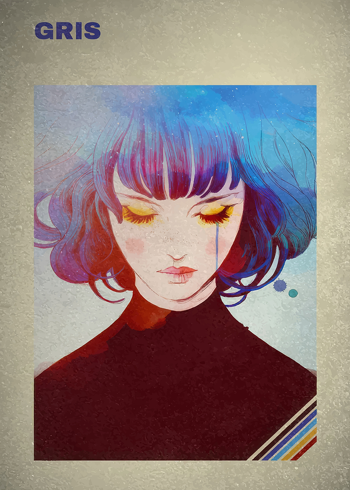 Sad Girl with Blue Hair