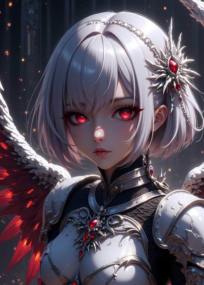 Anime Angel Warrior with Red Eyes