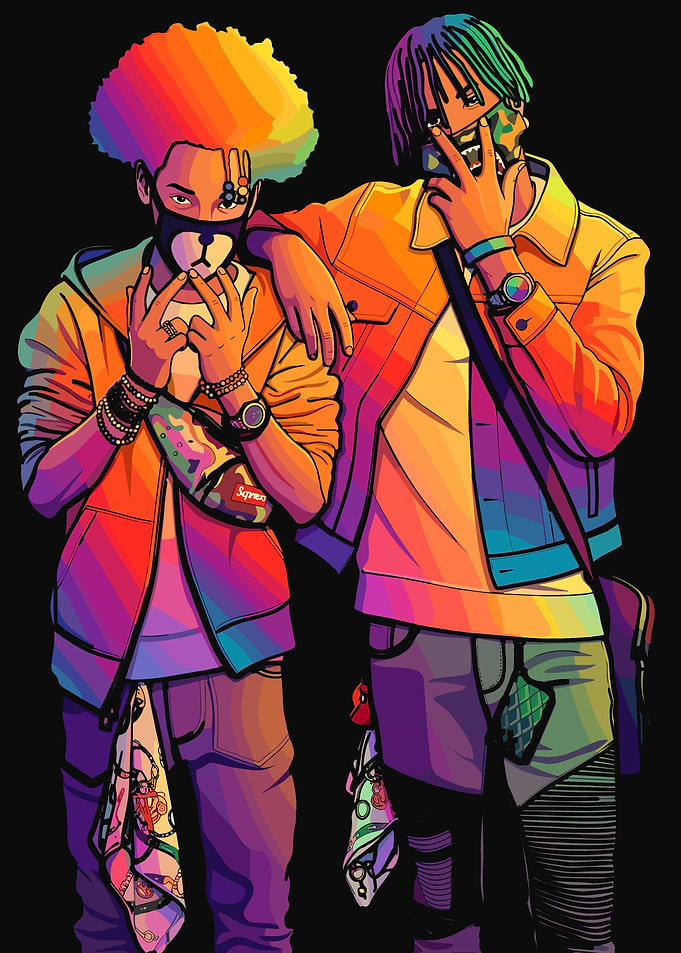 Ayo & Teo stylish friends in vibrant streetwear