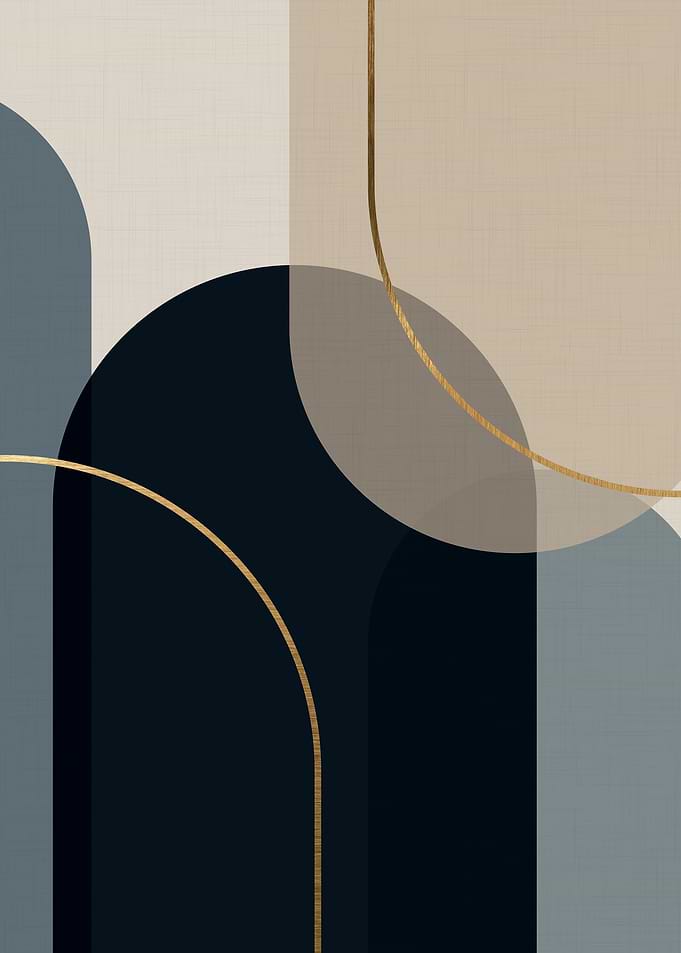 Abstract Geometric Arch Shapes with Bronze Lines