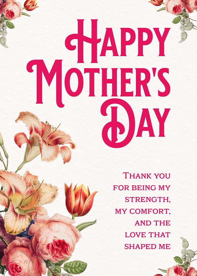 Happy Mother’s Day Floral Poster Elegant Pink Typography Flower Art Gift for Mom