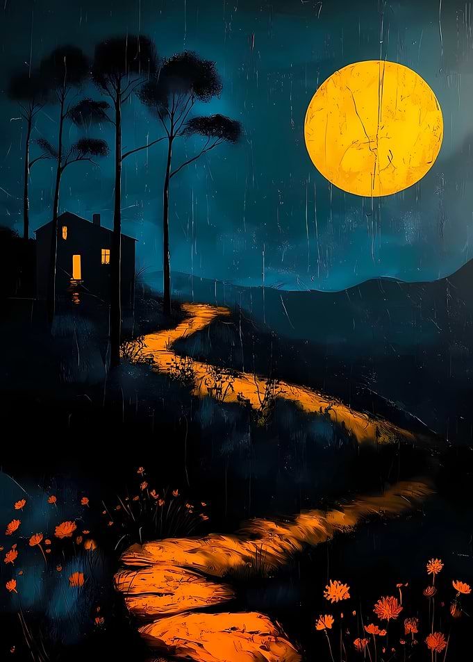 Mystical Night Landscape with Moonlit Path