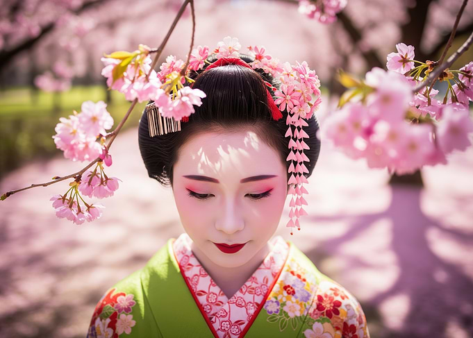 Geisha in Cherry Blossoms