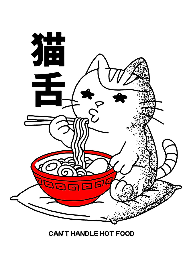 Cute Cat Eating Ramen