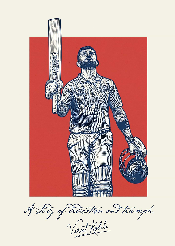 Virat Kohli Illustration with Bat and Helmet