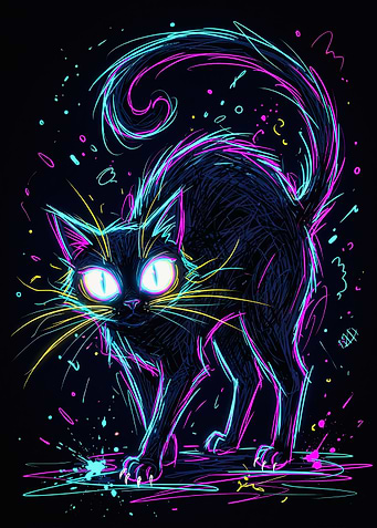 Electric Neon Black Cat Art