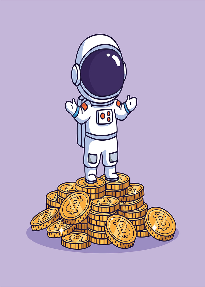 Astronaut on Bitcoin Coins