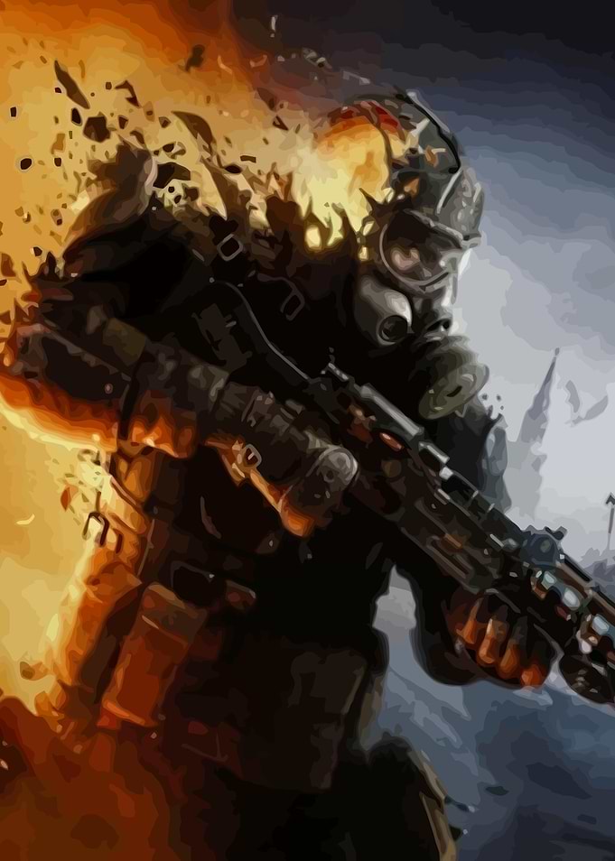 Metro 2039 Soldier with Fiery Explosion
