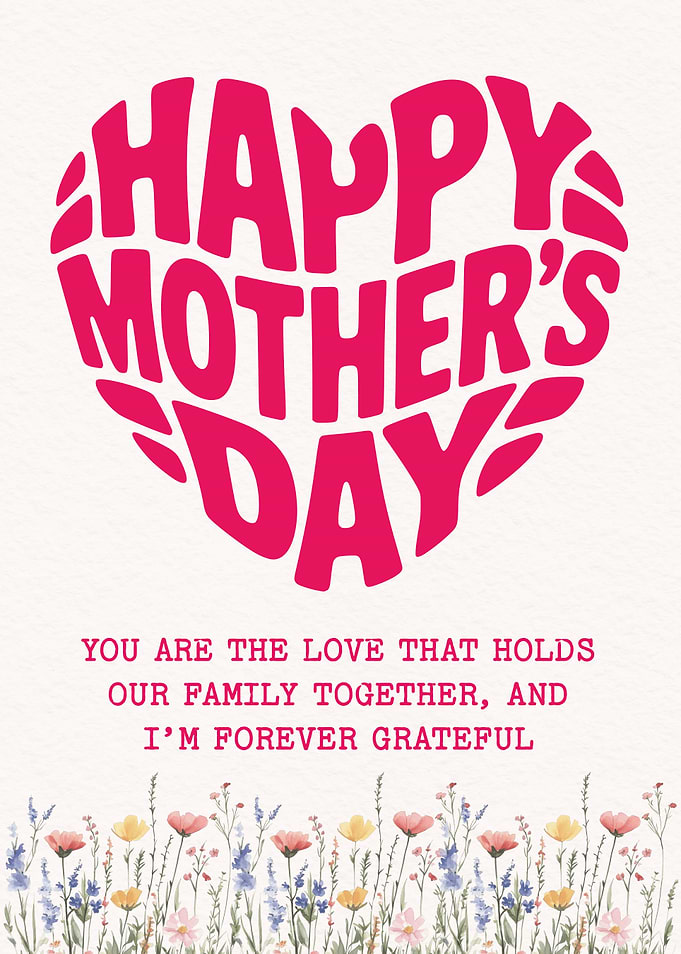 Happy Mother’s Day Heart Typography Poster Pink Floral Quote Art Gift for Mom Wall Decor