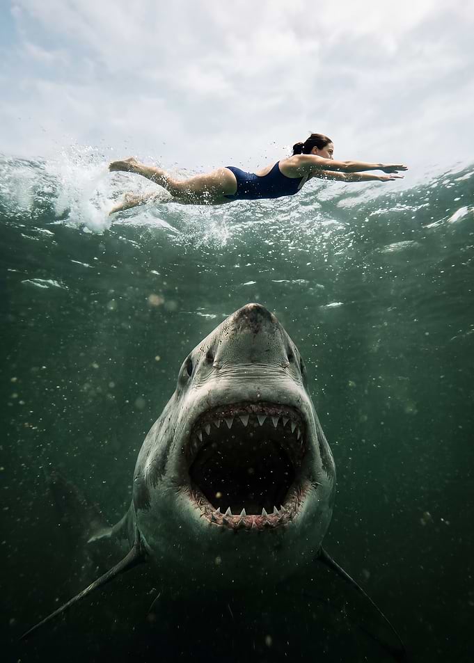 Shark attacks swimmer underwater