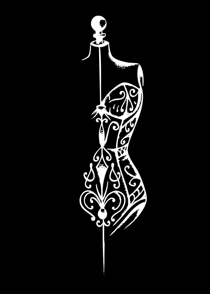 Ornate White Mannequin on Black Background