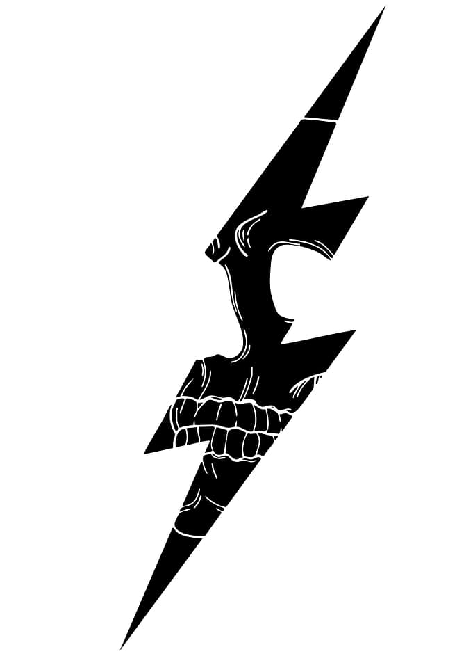 Black Lightning Bolt Skull Tattoo Design
