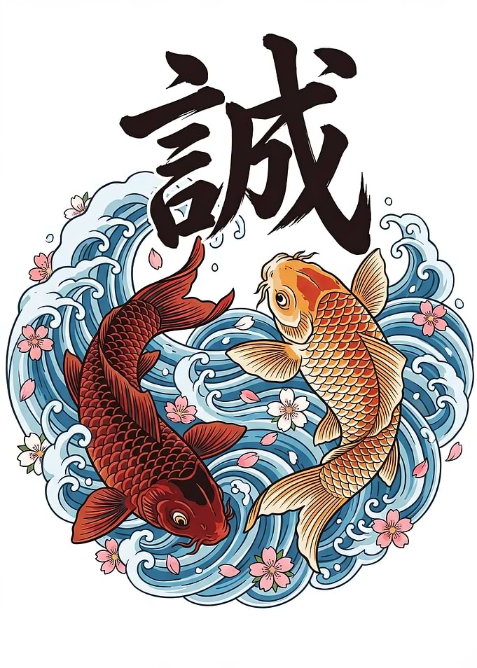 Koi Fish and Cherry Blossoms