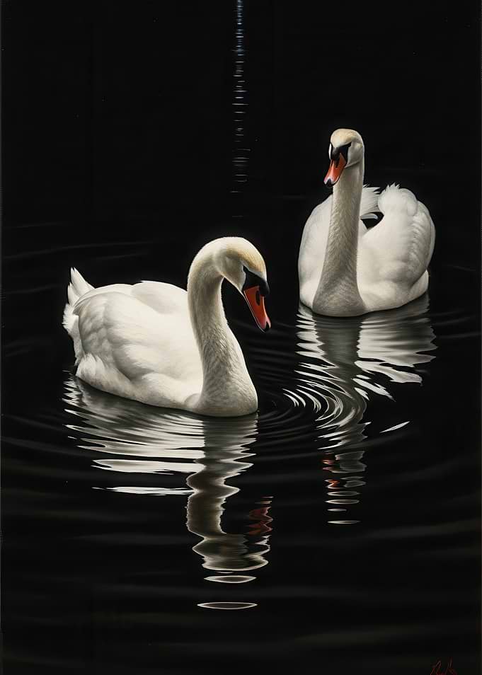 Two Swans on Dark Water