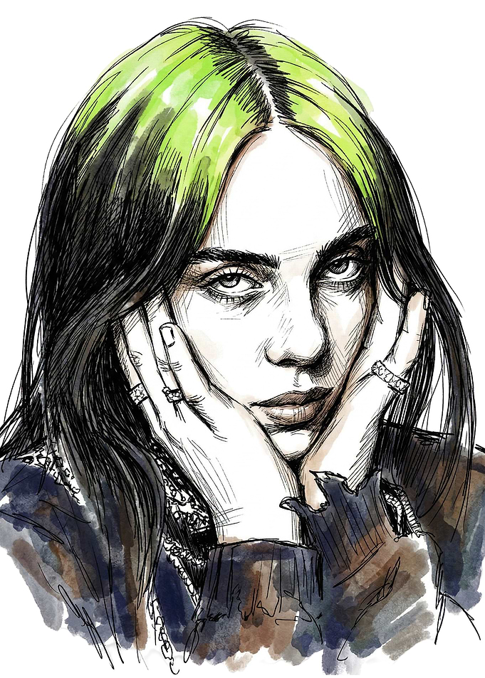 Billie Eilish Portrait with Green Hair