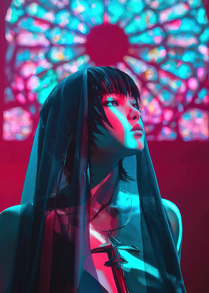 Woman in Veil with Cross Necklace