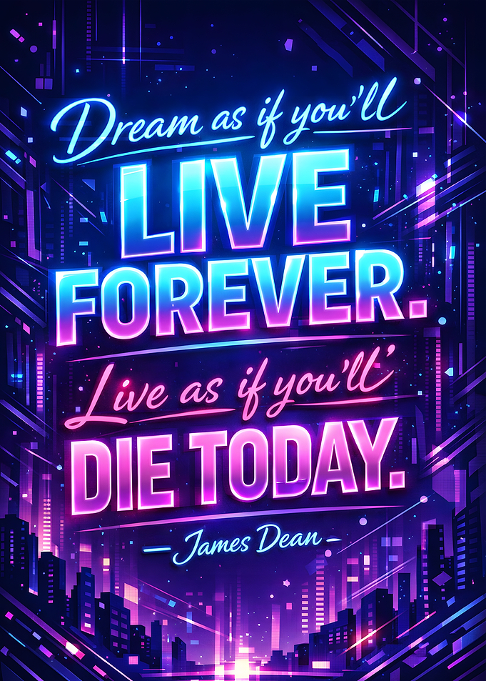 James Dean Inspirational Quote Neon Cityscape