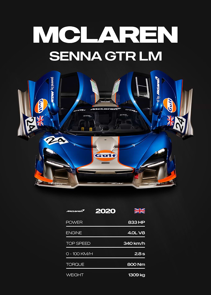 McLaren Senna GTR LM Gulf Livery Car Poster
