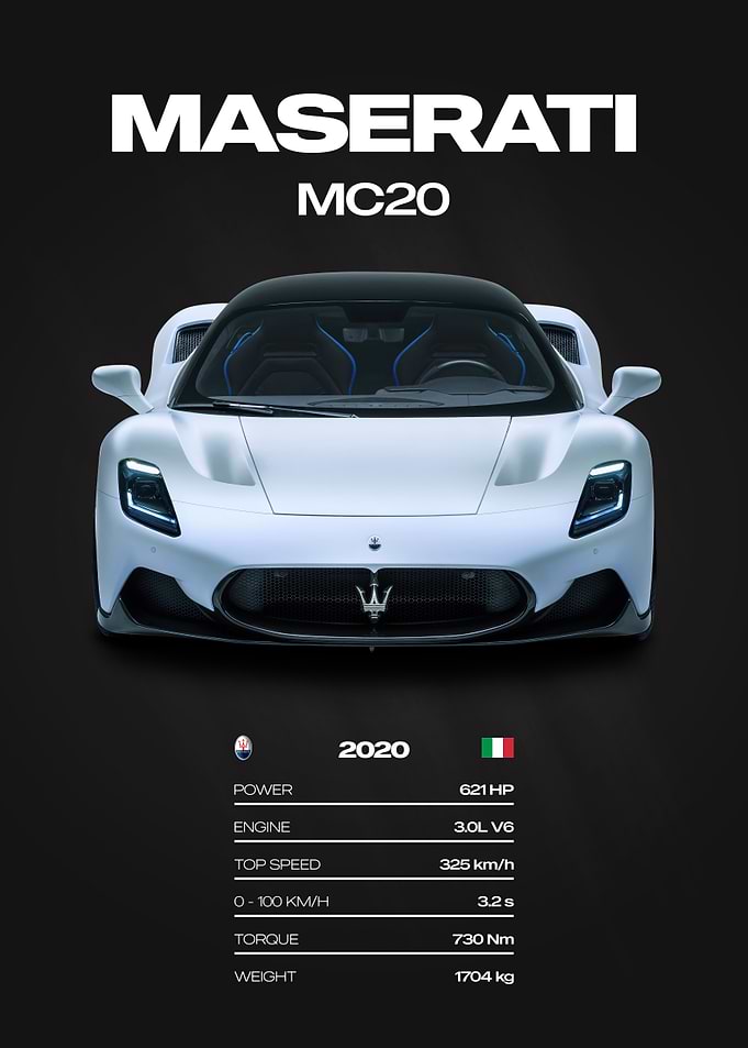 Maserati MC20 2020 Car Poster