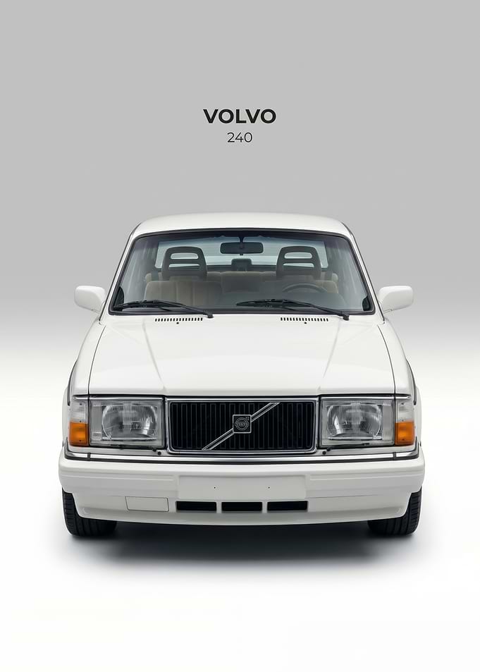 white Volvo 240 Front View