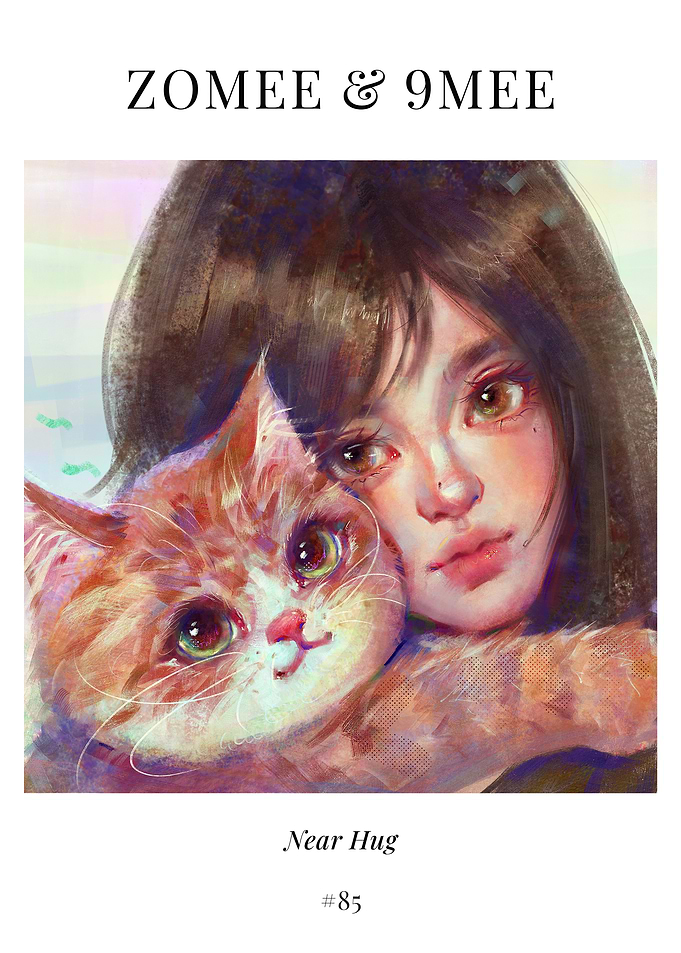 Cute Cat Poster – Girl and Cat Illustration | Near Hug #85